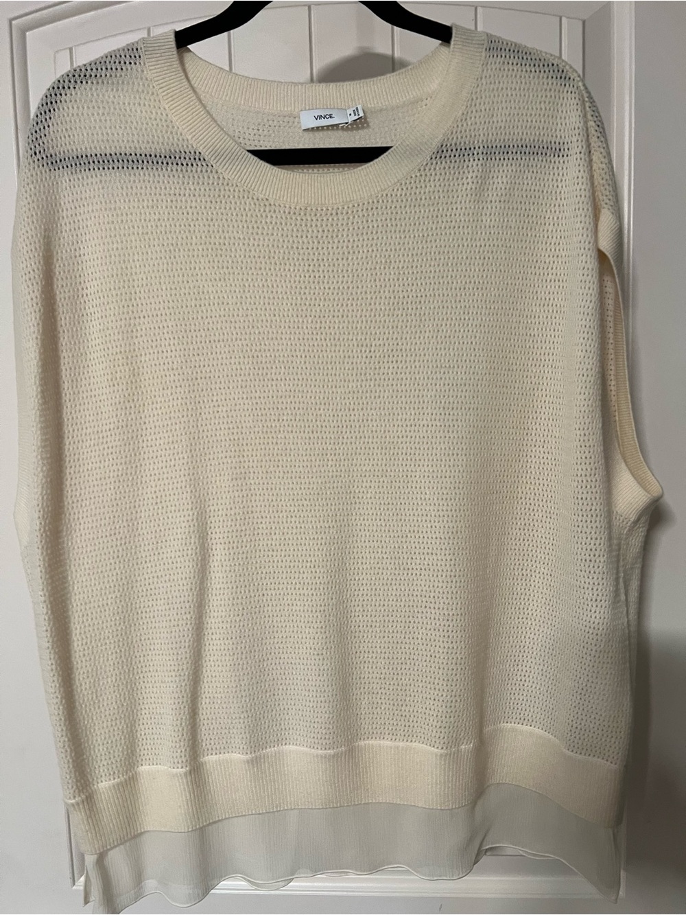 Vince Cream Open-Weave Layered Hem Sweater